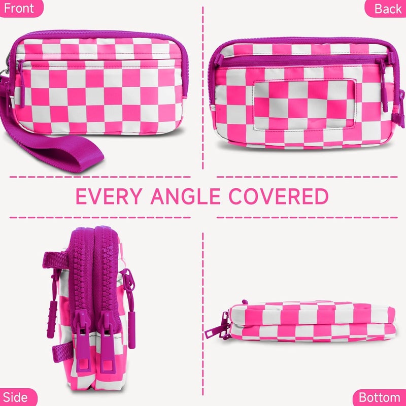 NBERMOTION Checkered Nylon Wristlet Wallets for Women RFID Blocking Purse With Credit Card Holder & Crossbody Strap - Image 5